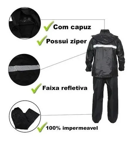 Conjunto Impermeável de Nylon para Motociclista com Jaqueta e Calça - Inclui Capuz Moda