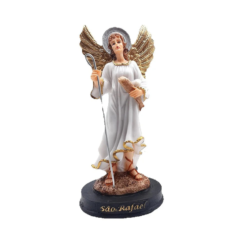 Escultura de Anjo em São Rafael São Rafael Resina 15cm Imagem Arcanjo da Cura Presente Religioso Católico