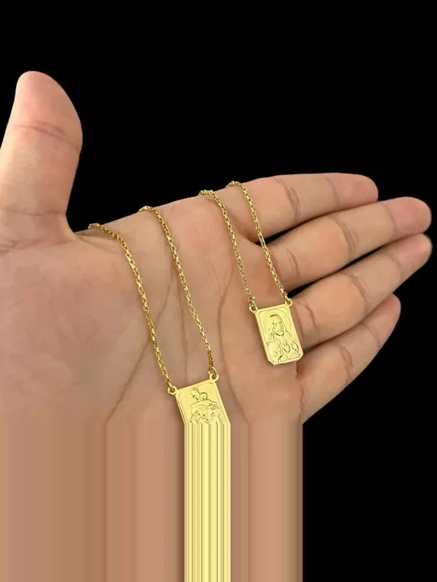 Escapulário Tijolinho 1mm Religioso Banhado a Ouro 18K