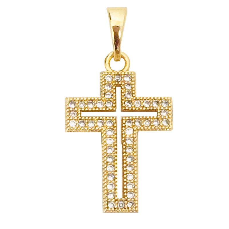 Pingente feminino Cruz Crucifixo Zircanias Religioso Banhado a Ouro 18K Semijóias