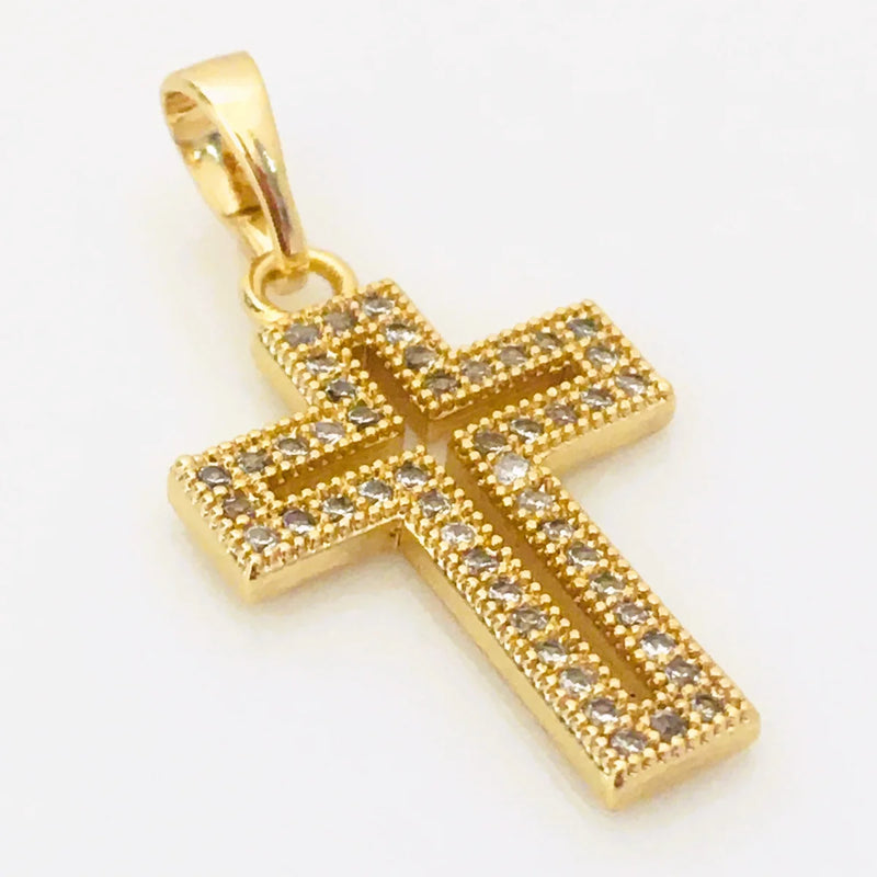 Pingente feminino Cruz Crucifixo Zircanias Religioso Banhado a Ouro 18K Semijóias