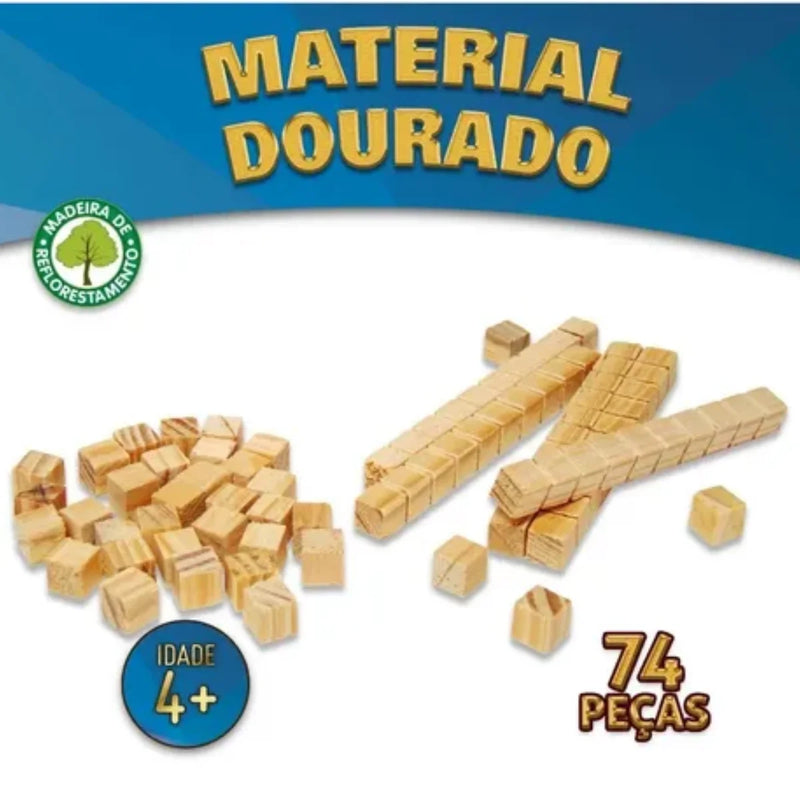 Jogo Tidactic Material Madeira Dourada 74 Peças Educativo RbdadStore