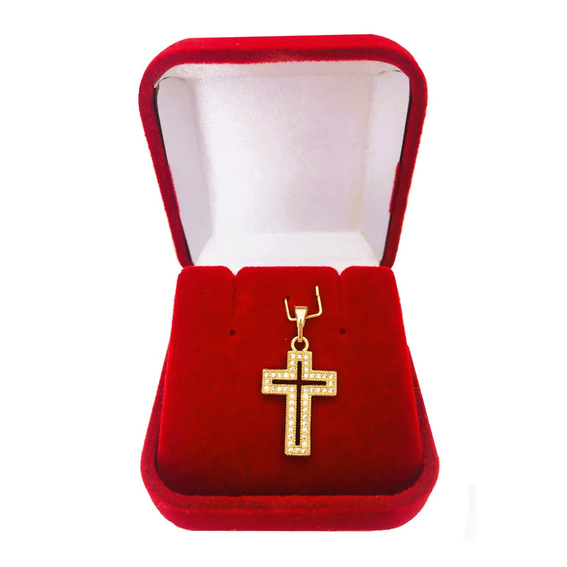 Pingente feminino Cruz Crucifixo Zircanias Religioso Banhado a Ouro 18K Semijóias