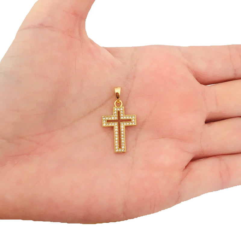 Pingente feminino Cruz Crucifixo Zircanias Religioso Banhado a Ouro 18K Semijóias