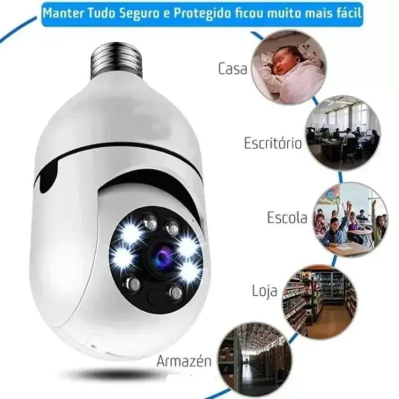 Câmera de Segurança Sem Fio WiFi IP 360 com Bocal Plugável, Yoosee Full HD e Visão Noturna - Bivolt AmD TdeC - RbdadStore